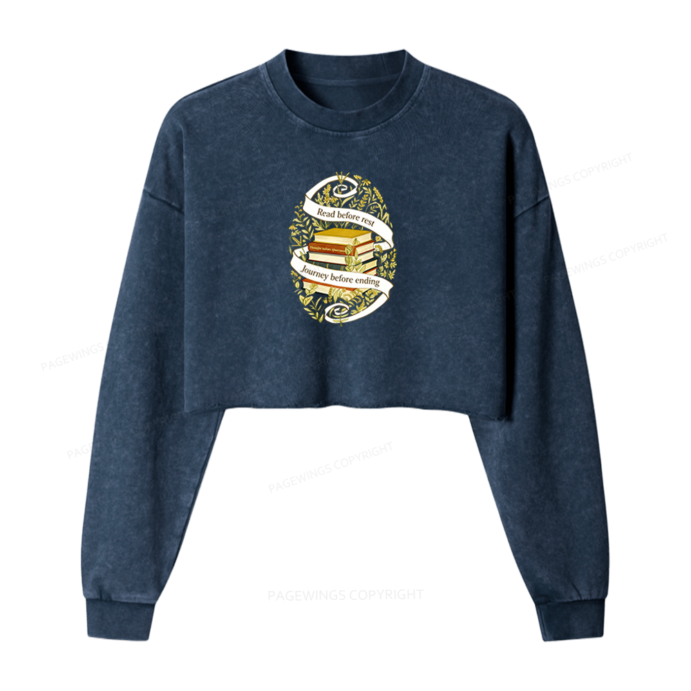 Pagewings Read Before Rest Washed Crop Sweatshirt