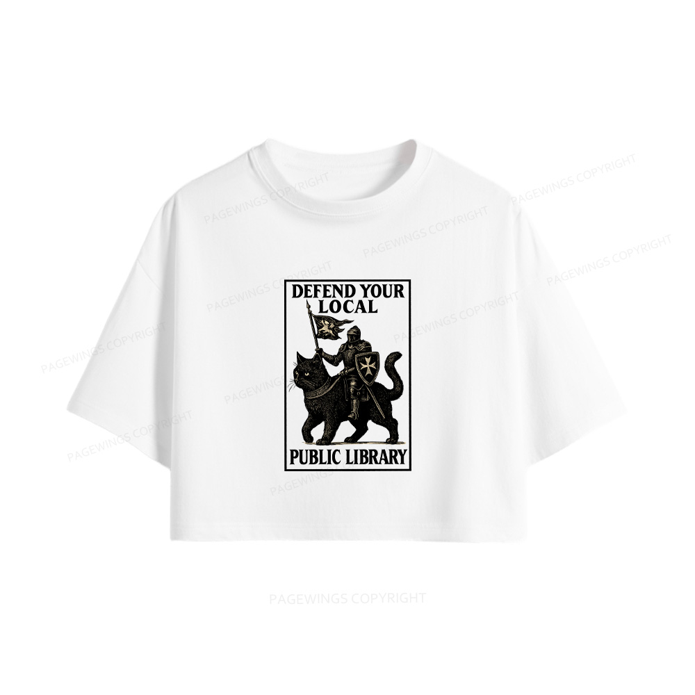 Pagewings Defend Your Local Library Women Crop Tops