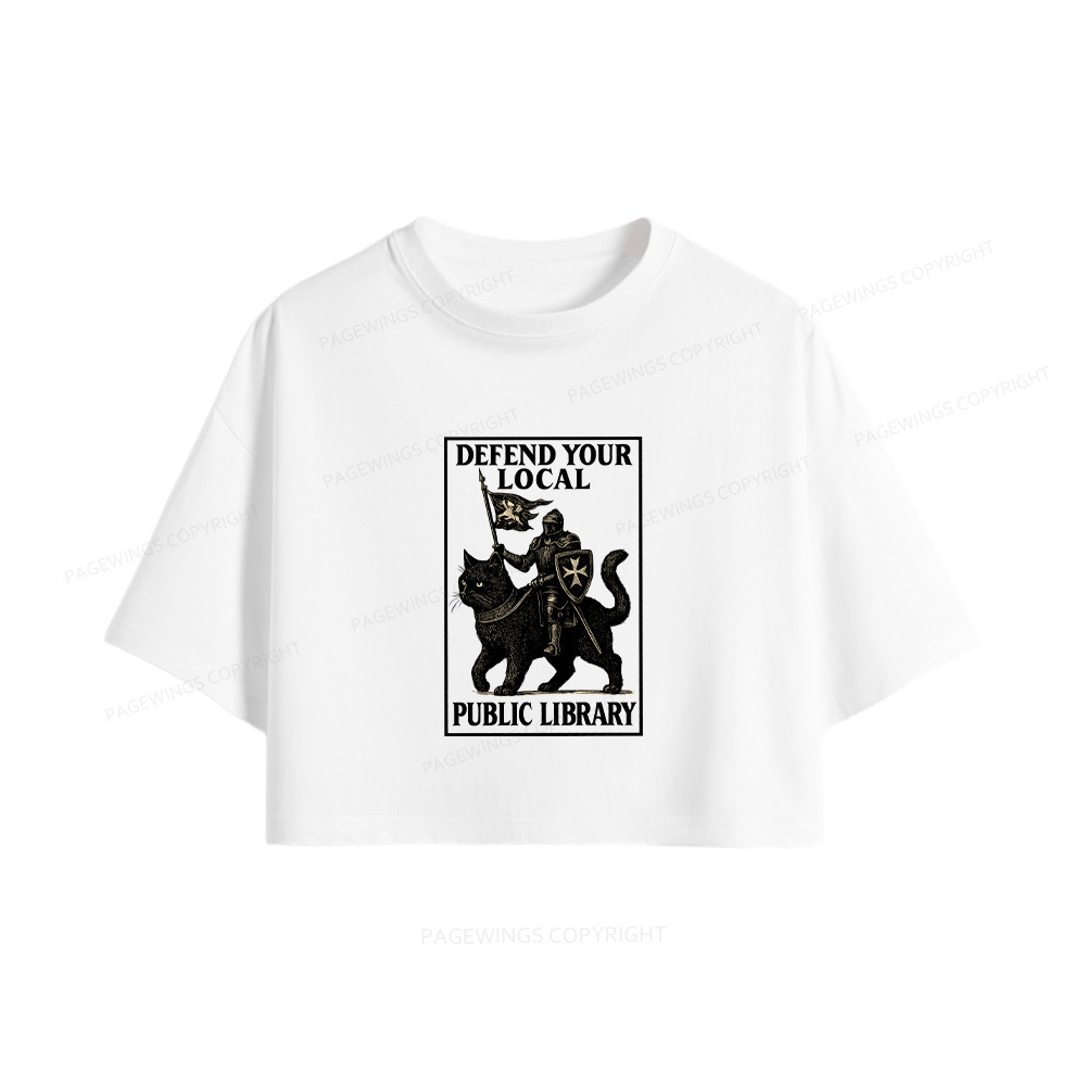 Pagewings Defend Your Local Library Women Crop Tops
