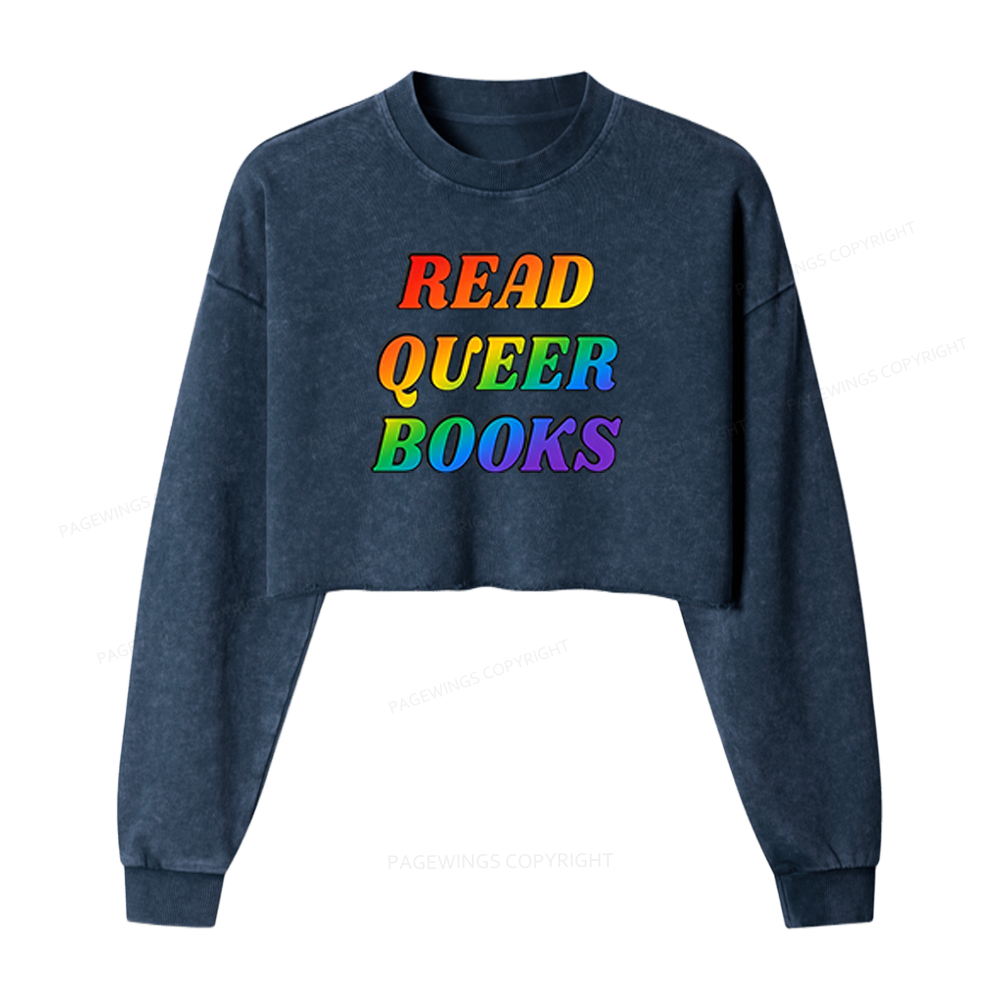 Pagewings Queer Books Washed Crop Sweatshirt