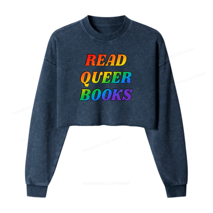 Pagewings Queer Books Washed Crop Sweatshirt