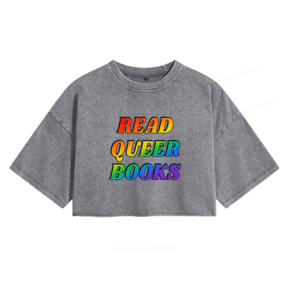 Pagewings Queer Books Women's Washed Cropped T-shirt
