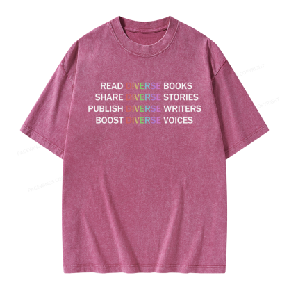Pagewings Read Diverse Books Unisex Washed T-shirt