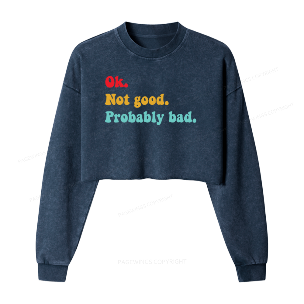 Pagewings Ok Not Good Probably Bad Washed Crop Sweatshirt