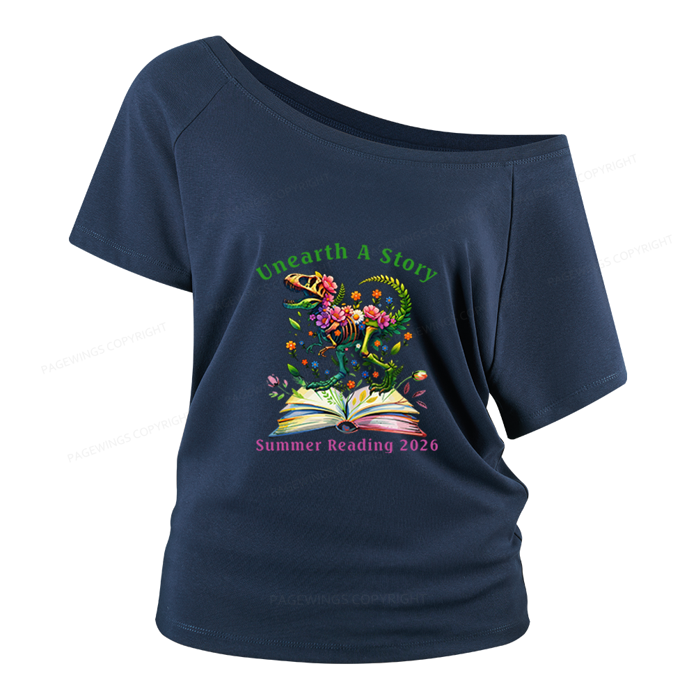Pagewings Summer Reading 2026 Women Off Shoulder T-shirts