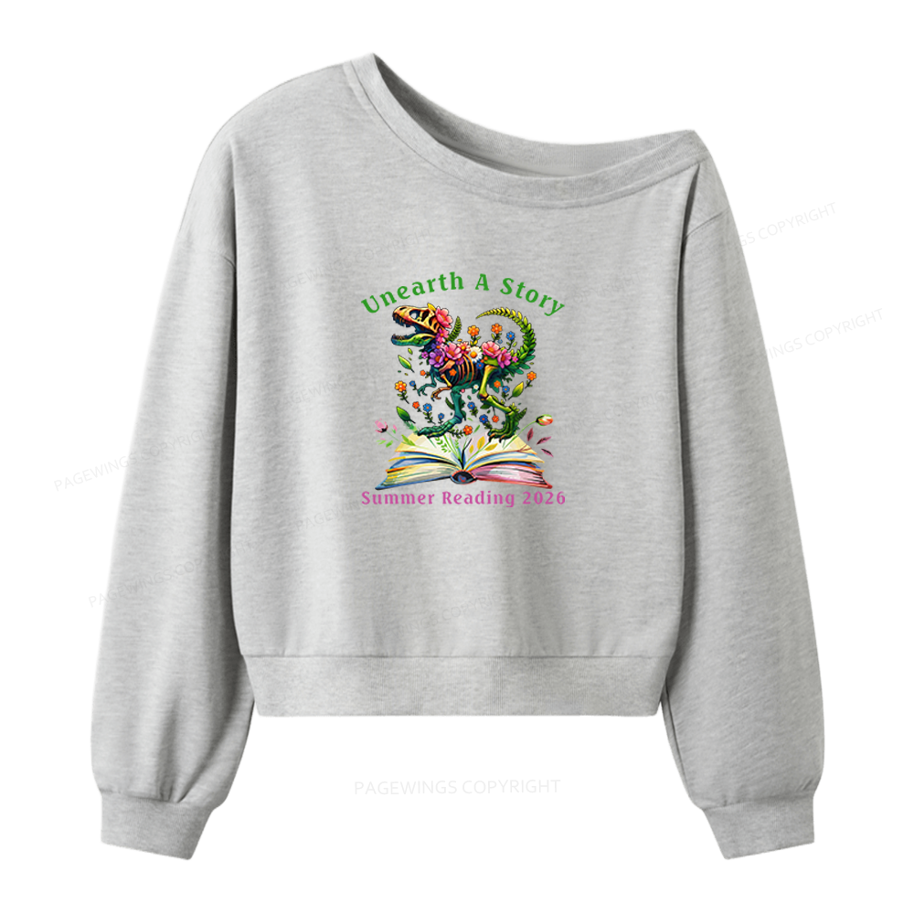 Pagewings Summer Reading 2026 Women Off Shoulder Sweatshirt