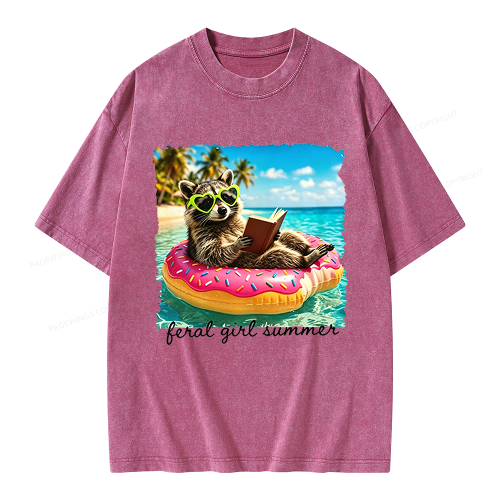 Pagewings Feral Girl Summe Unisex Washed T-shirt