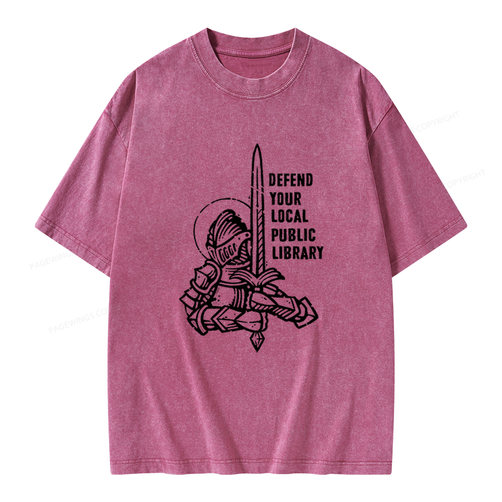 Pagewings Defend Your Local Public Library Unisex Washed T-shirt