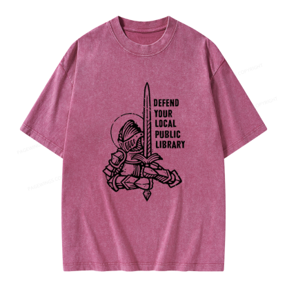 Pagewings Defend Your Local Public Library Unisex Washed T-shirt