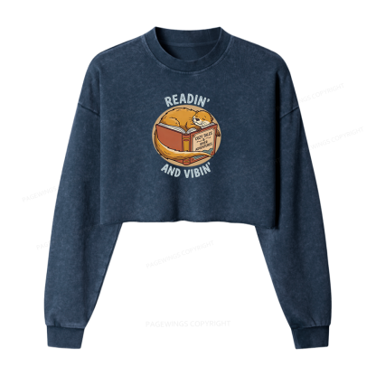 Pagewings Readin' And Vibin' Washed Crop Sweatshirt
