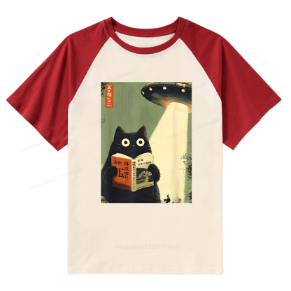 Pagewings Cat Book Lovers Raglan T-shirt