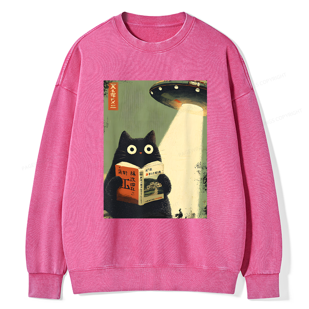 Pagewings Cat Book Lovers Unisex Washed Sweatshirt