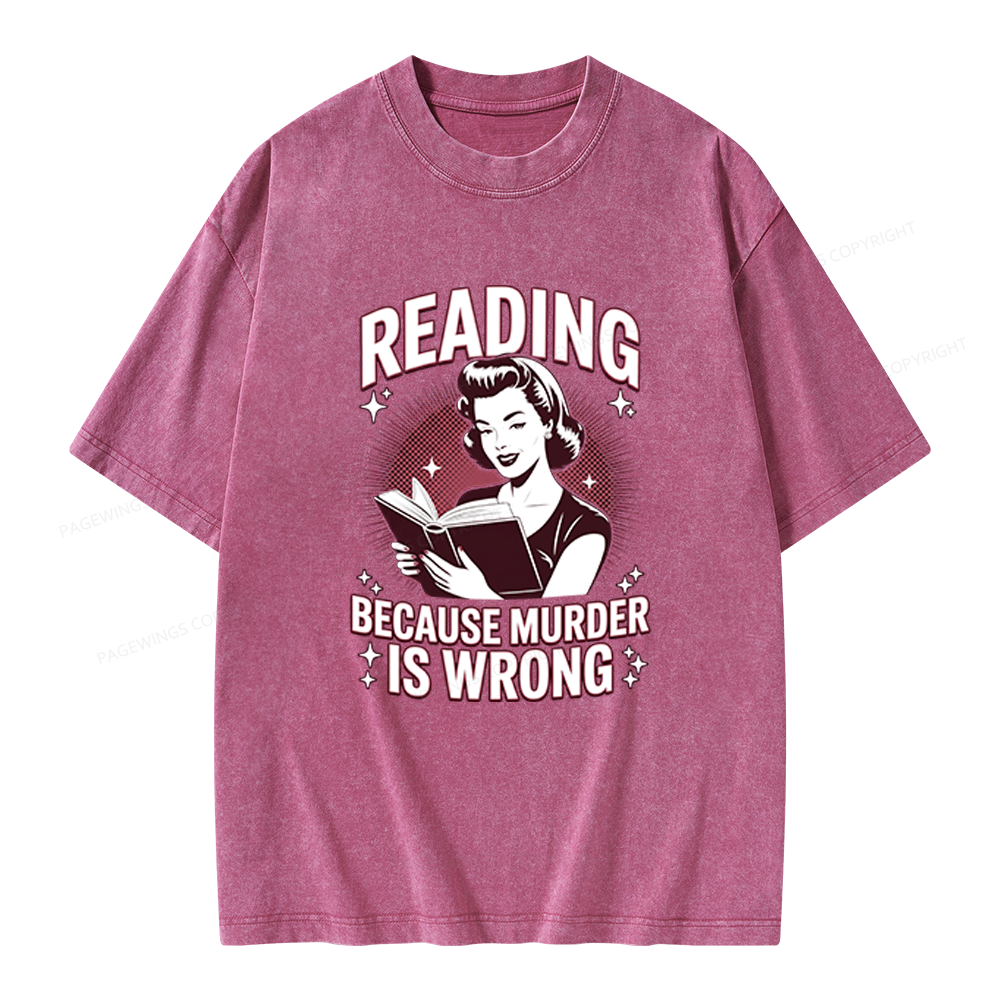 Pagewings Funny Book Lover Unisex Washed T-shirt