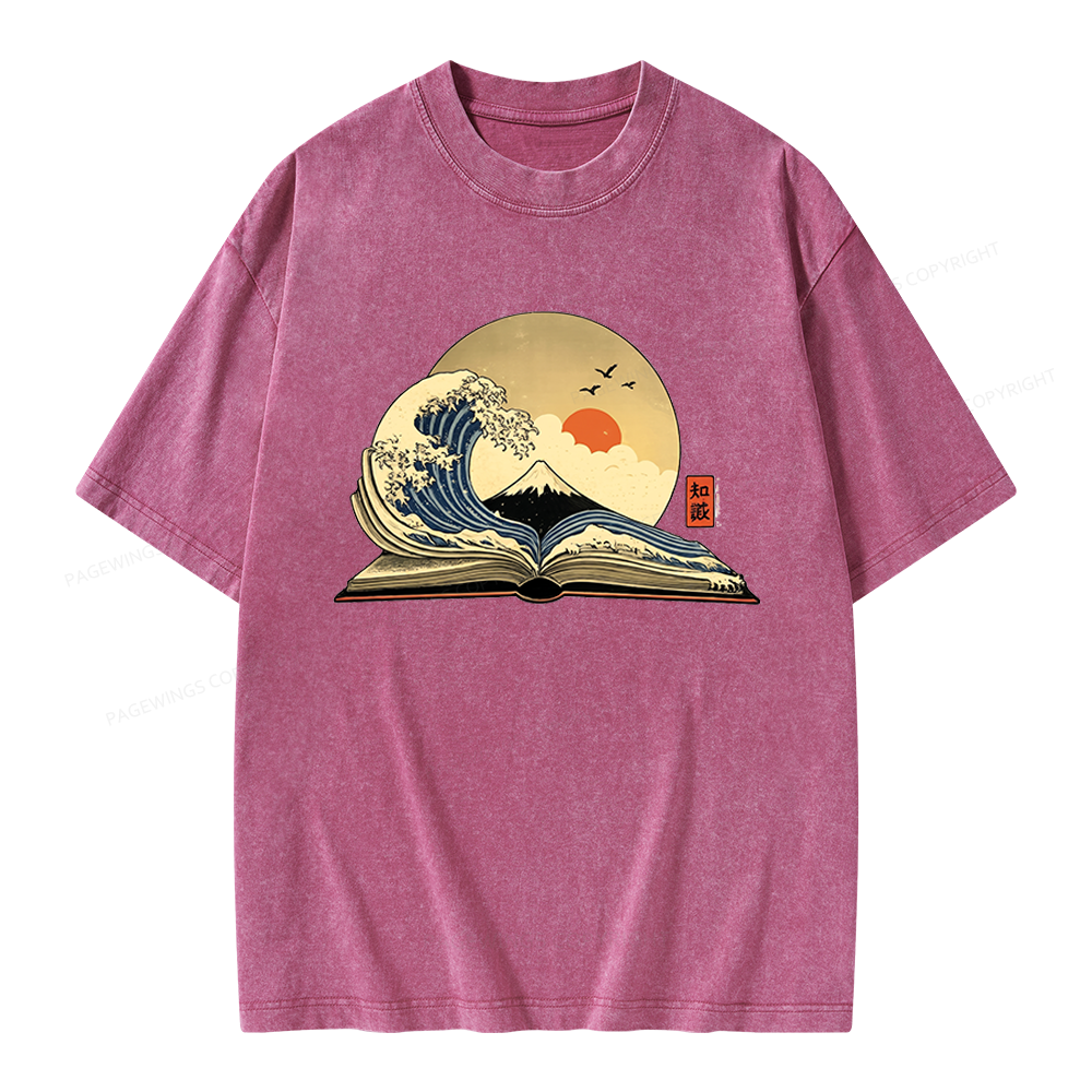 Pagewings Great Wave Of Knowledge Unisex Washed T-shirt