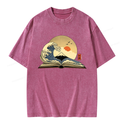Pagewings Great Wave Of Knowledge Unisex Washed T-shirt