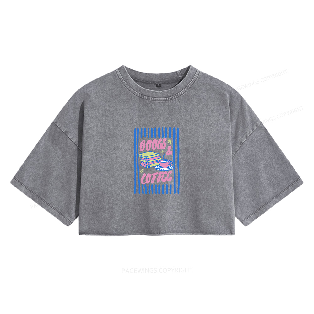 Pagewings Books and Coffee Women's Washed Cropped T-shirt