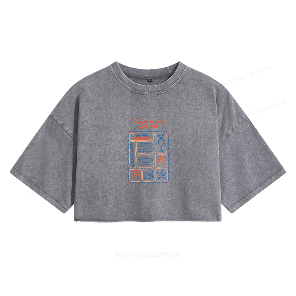 Pagewings The Summer Beach Book Club Women's Washed Cropped T-shirt