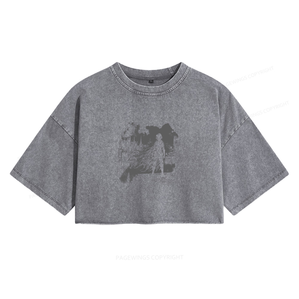 Pagewings Retro Fantasy Women's Washed Cropped T-shirt