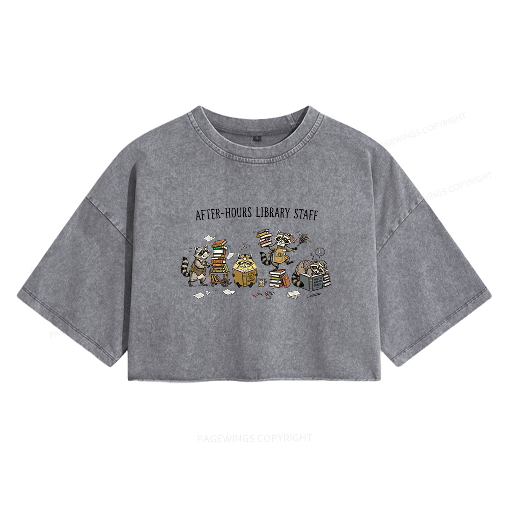 Pagewings After Hours Library Staff Women's Washed Cropped T-shirt