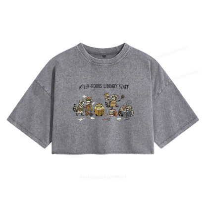 Pagewings After Hours Library Staff Women's Washed Cropped T-shirt