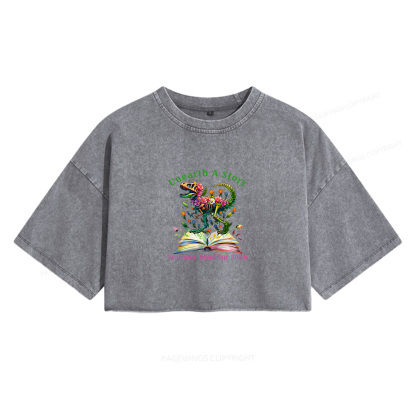 Pagewings Unearth A Story Summer Reading Women's Washed Cropped T-shirt