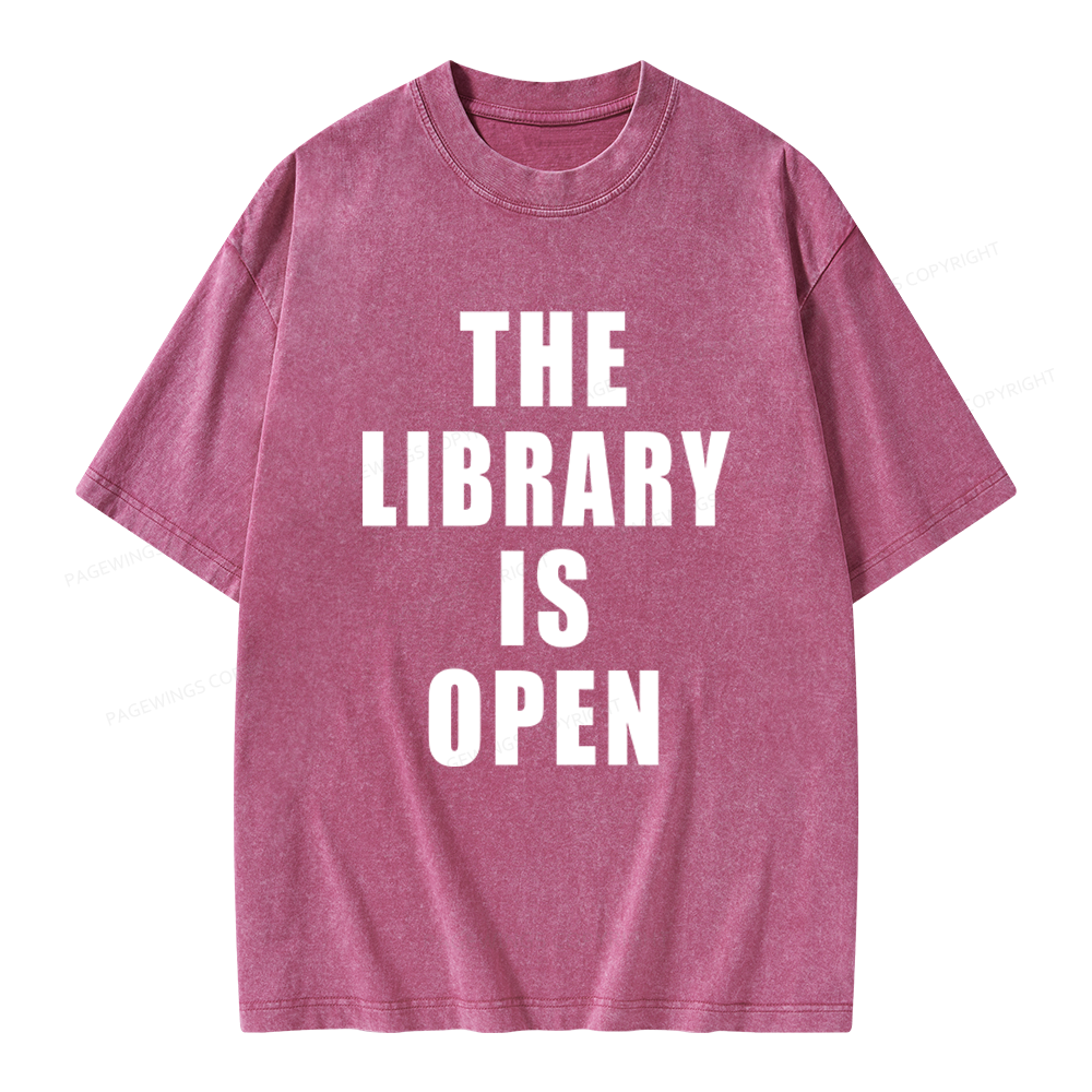 Pagewings The Library Is Open Unisex Washed T-shirt