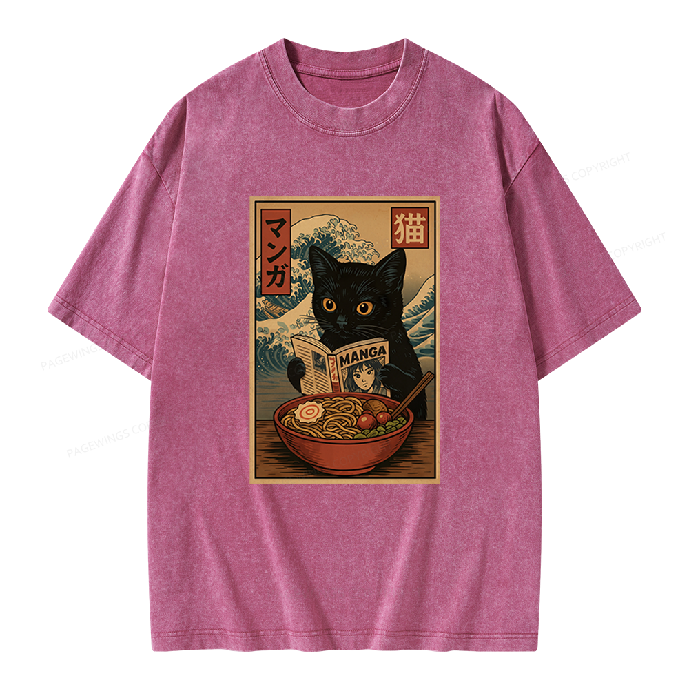 Pagewings Cat Reading Unisex Washed T-shirt