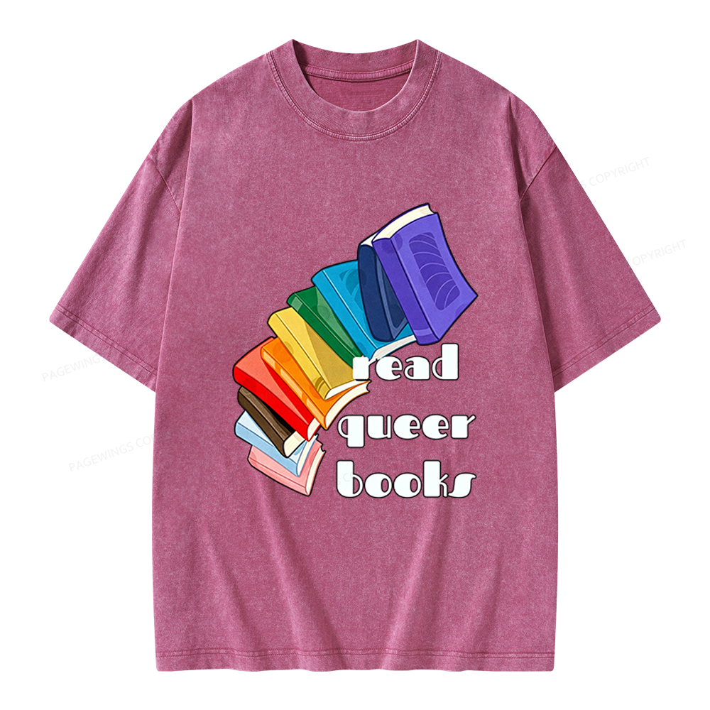Pagewings Read Queer Books Unisex Washed T-shirt