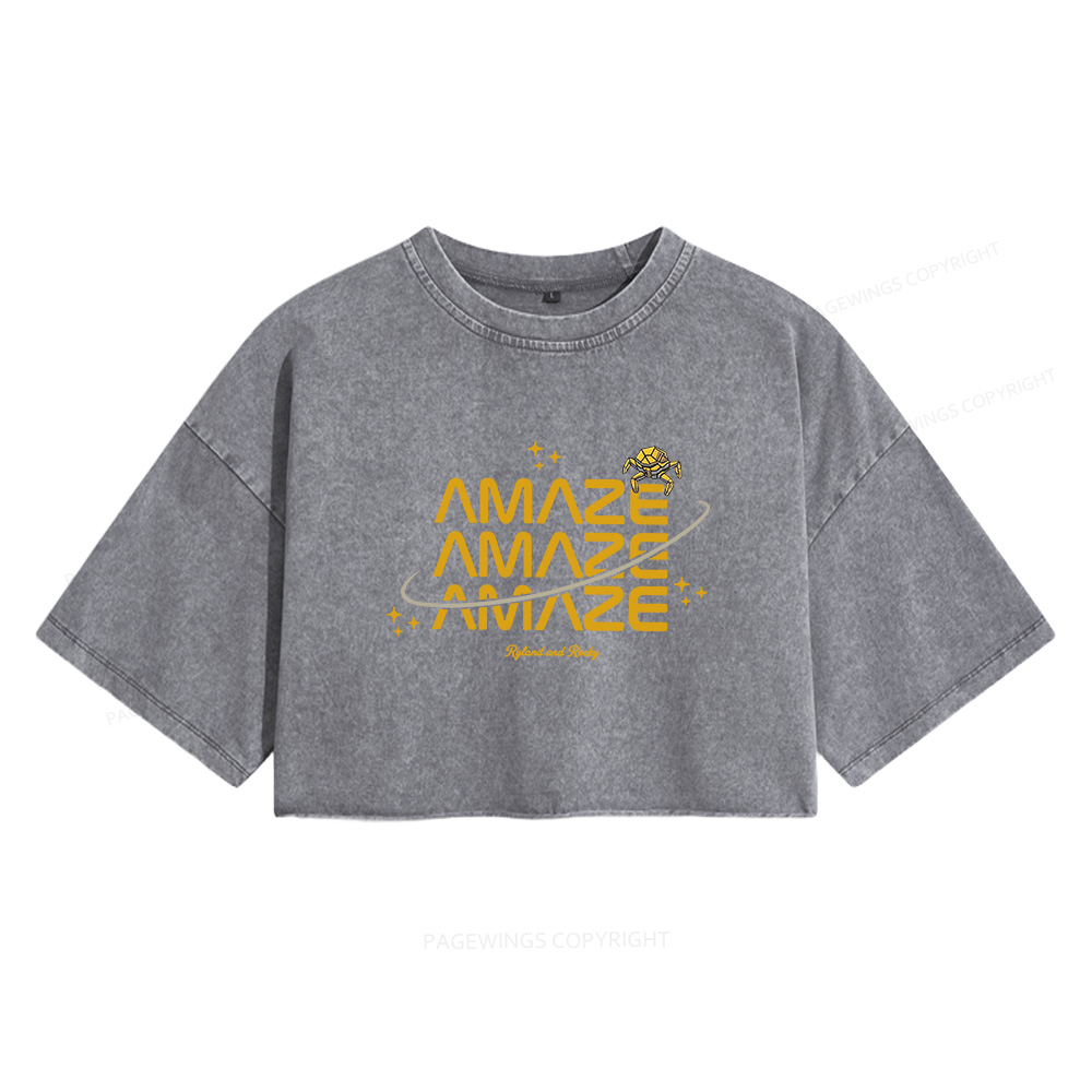 Pagewings Funny Space Women's Washed Cropped T-shirt