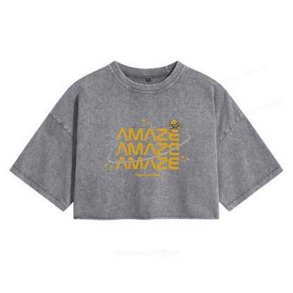 Pagewings Funny Space Women's Washed Cropped T-shirt