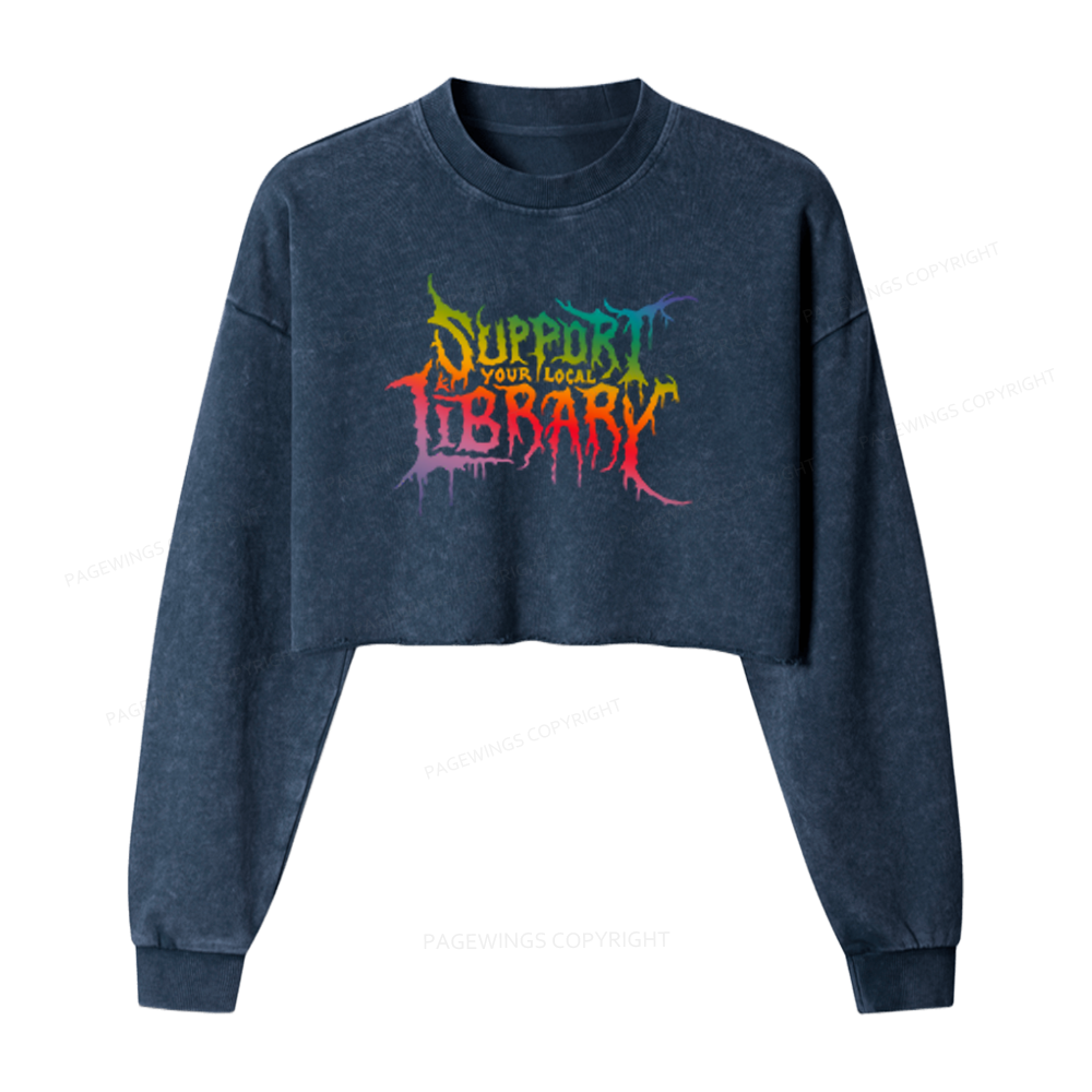 Pagewings Support Your Local Library Washed Crop Sweatshirt