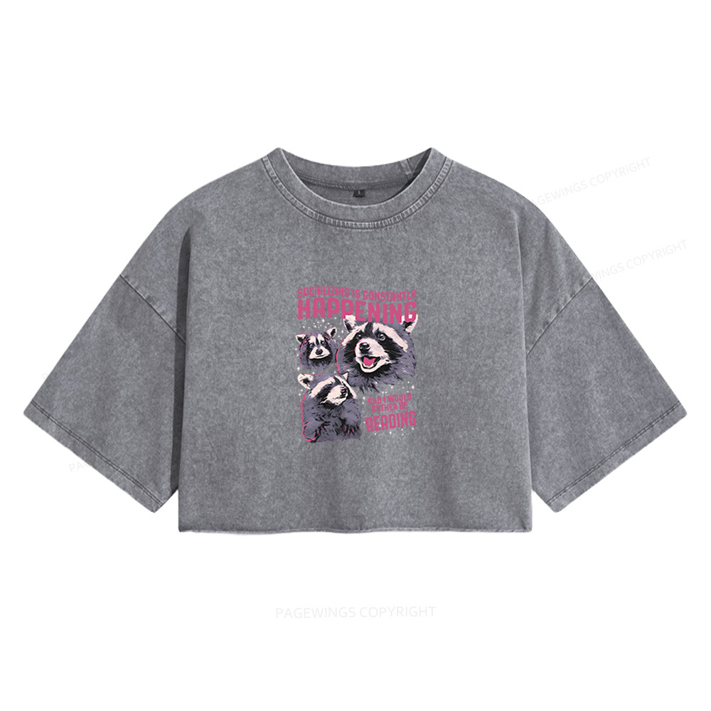 Pagewings And I Would Rather Be Reading Women's Washed Cropped T-shirt