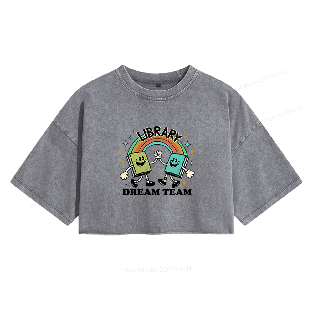 Pagewings Library Dream Team Funny Women's Washed Cropped T-shirt