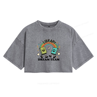 Pagewings Library Dream Team Funny Women's Washed Cropped T-shirt