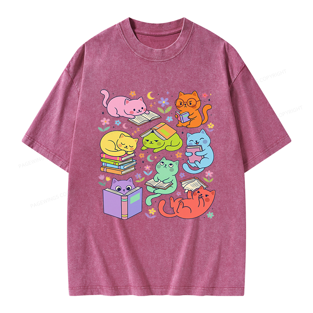 Pagewings Reading Cat Unisex Washed T-shirt