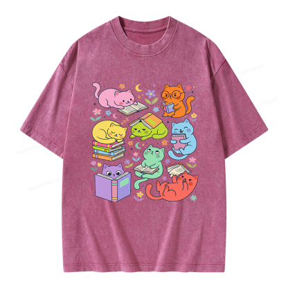 Pagewings Reading Cat Unisex Washed T-shirt