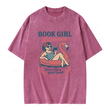 Pagewings Book Girl Summer Unisex Washed T-shirt