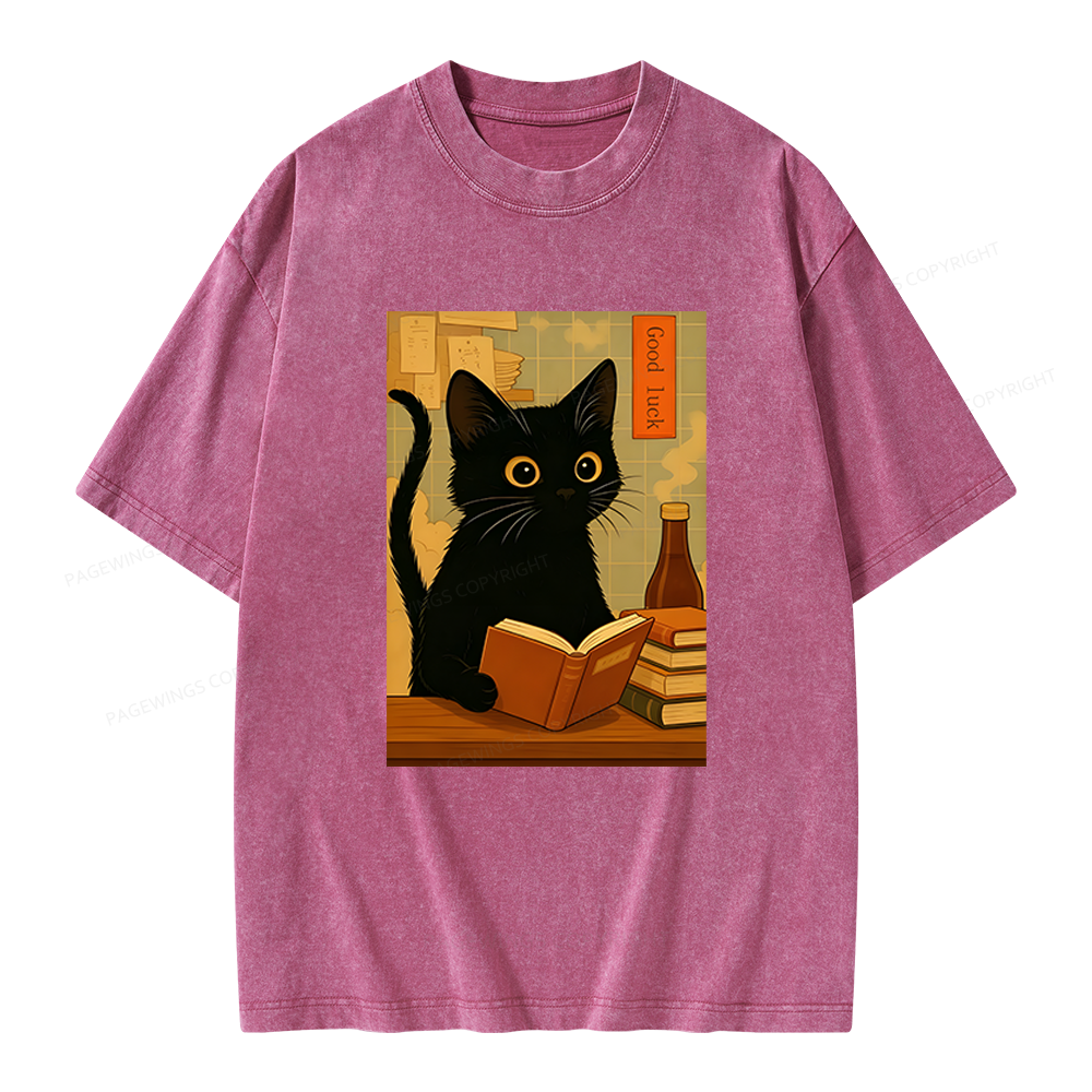 Pagewings Reading Cat Unisex Washed T-shirt