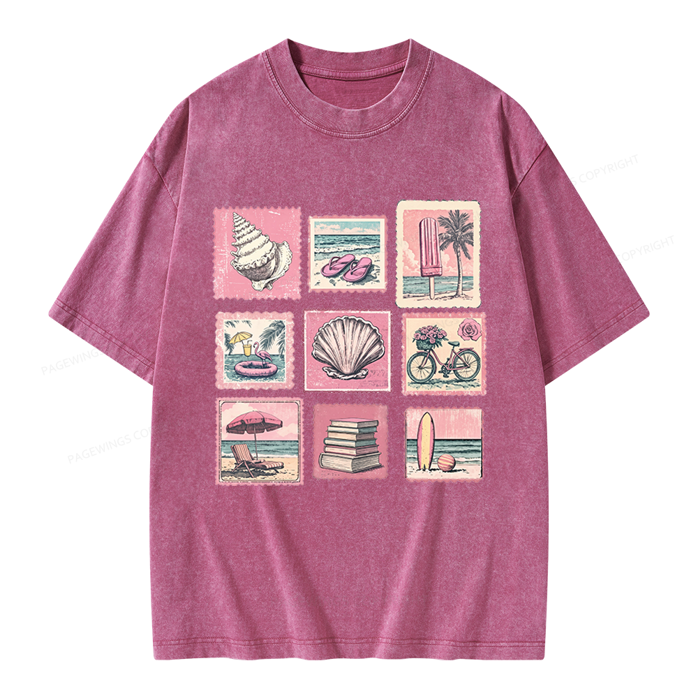 Pagewings Beach Summer Unisex Washed T-shirt