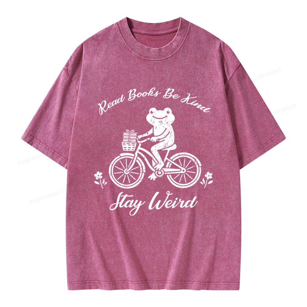 Pagewings Read Books Be Kind Stay Weird Unisex Washed T-shirt