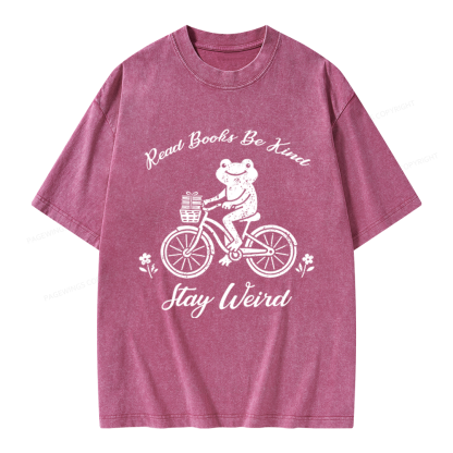 Pagewings Read Books Be Kind Stay Weird Unisex Washed T-shirt