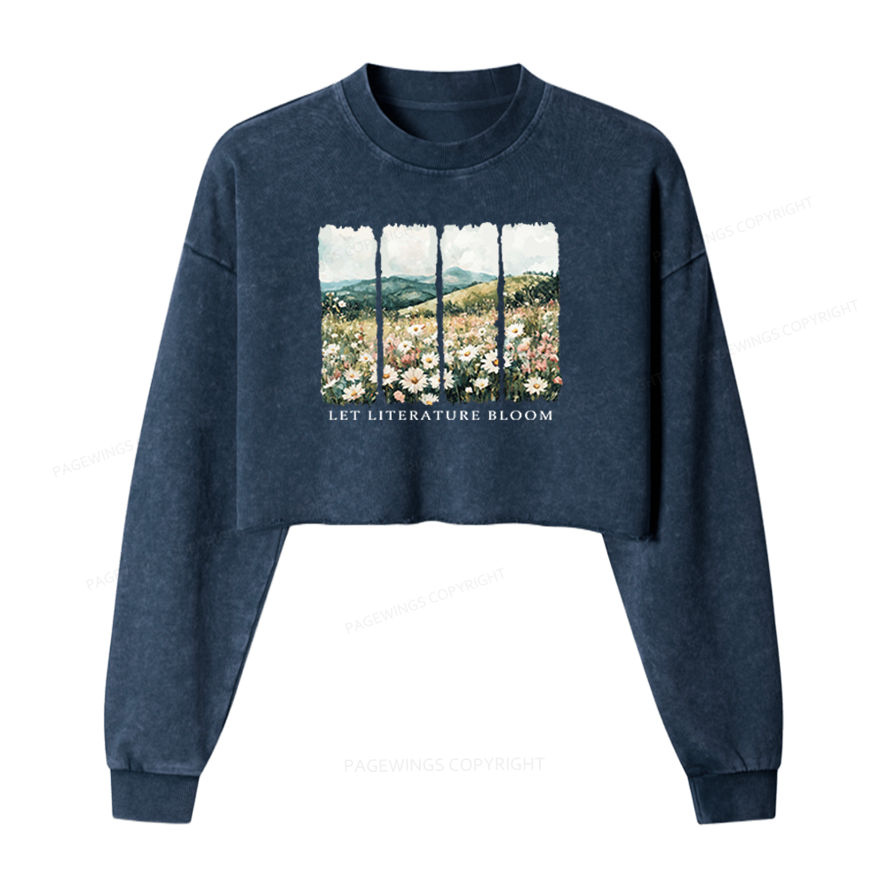 Pagewings Let Literature Bloom Washed Crop Sweatshirt