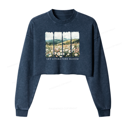 Pagewings Let Literature Bloom Washed Crop Sweatshirt