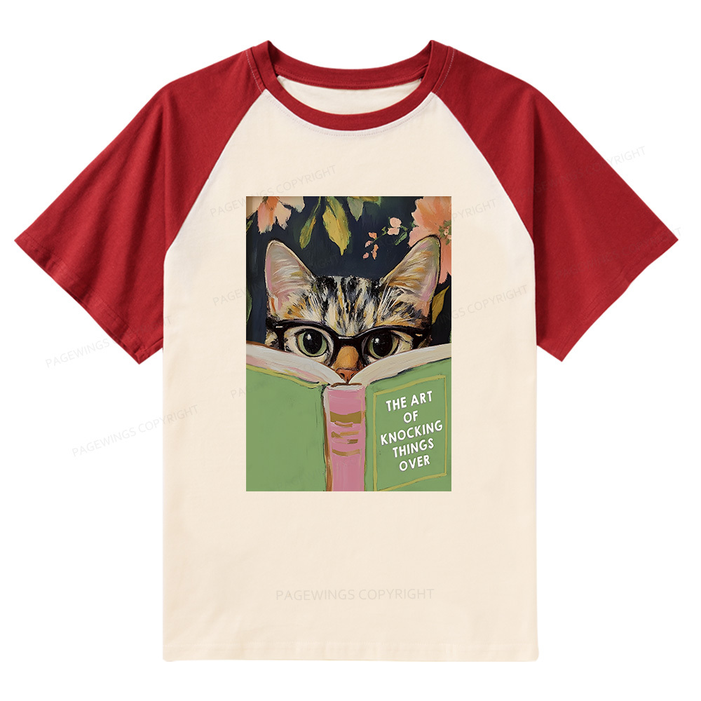 Pagewings Quirky Cat Reading Raglan T-shirt