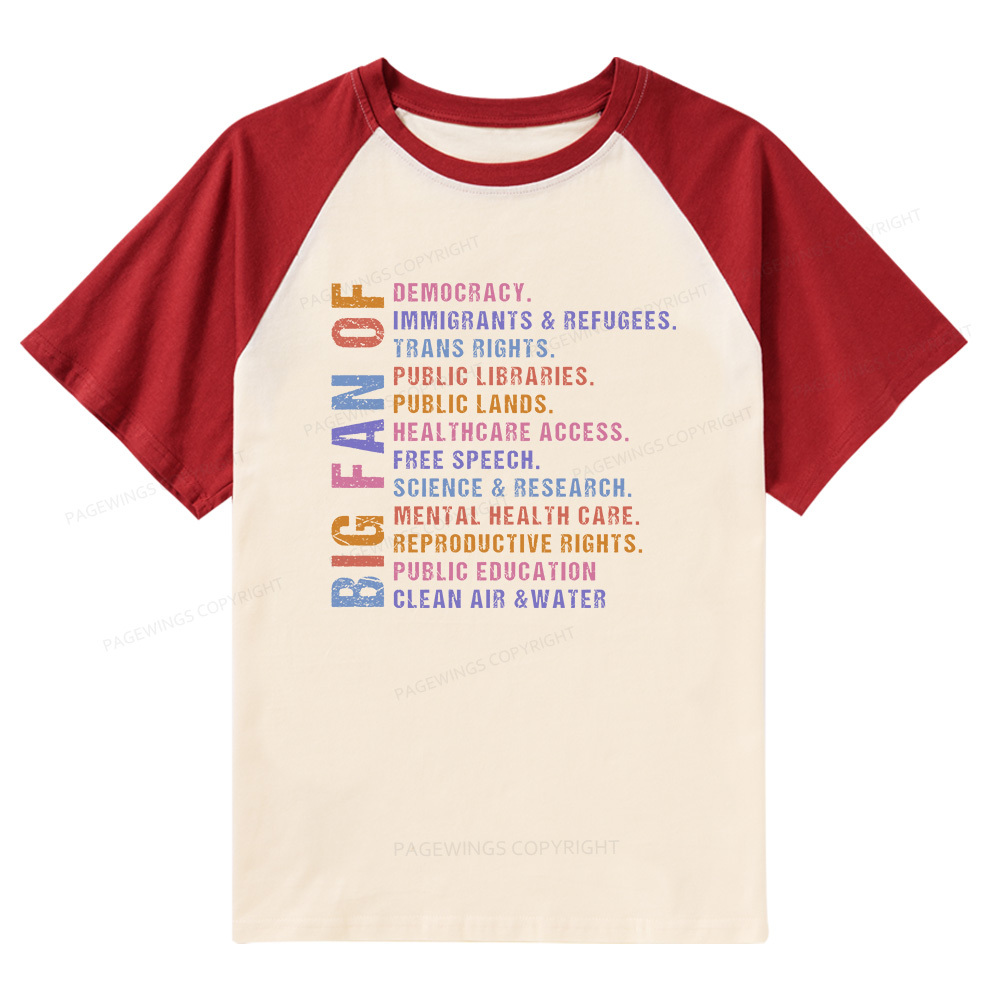 Pagewings Big Fan of Human Rights Raglan T-shirt