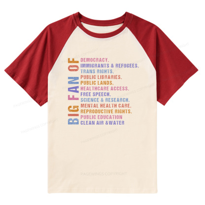 Pagewings Big Fan of Human Rights Raglan T-shirt