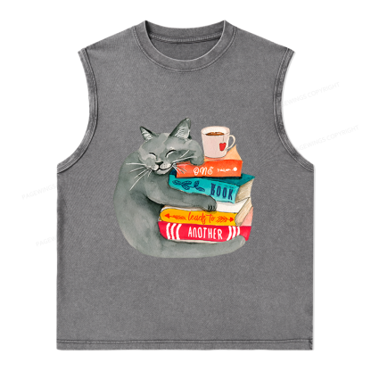 Pagewings Book Lover Cat Unisex Washed Tank Top