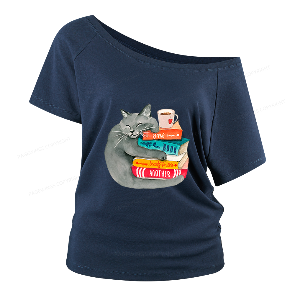 Pagewings Book Lover Cat Women Off Shoulder T-shirts