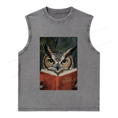 Pagewings Owl Reading Unisex Washed Tank Top