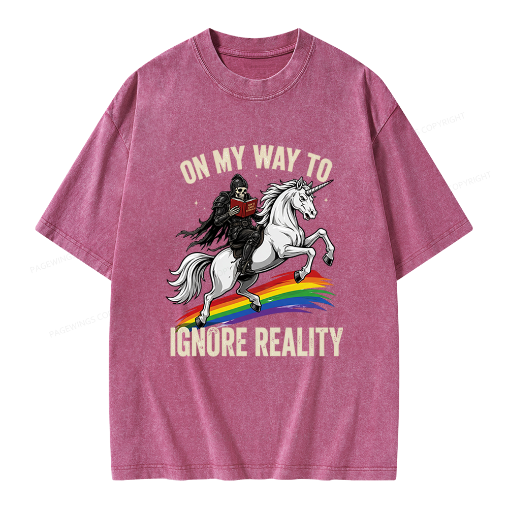 Pagewings On My Way To Ignore Reality Unisex Washed T-shirt